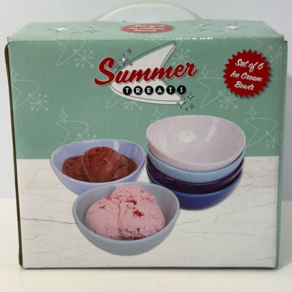 Summer Treats Set of 6 Ceramic Ice Cream Bowls | Assorted Blue